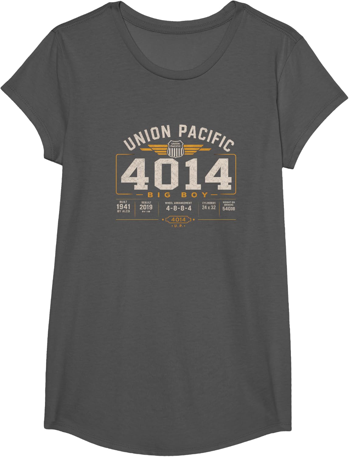Big Boy 4014 Steam Train Vintage Railroad T-Shirt Tee for Men Women - Girls Asphalt Grey