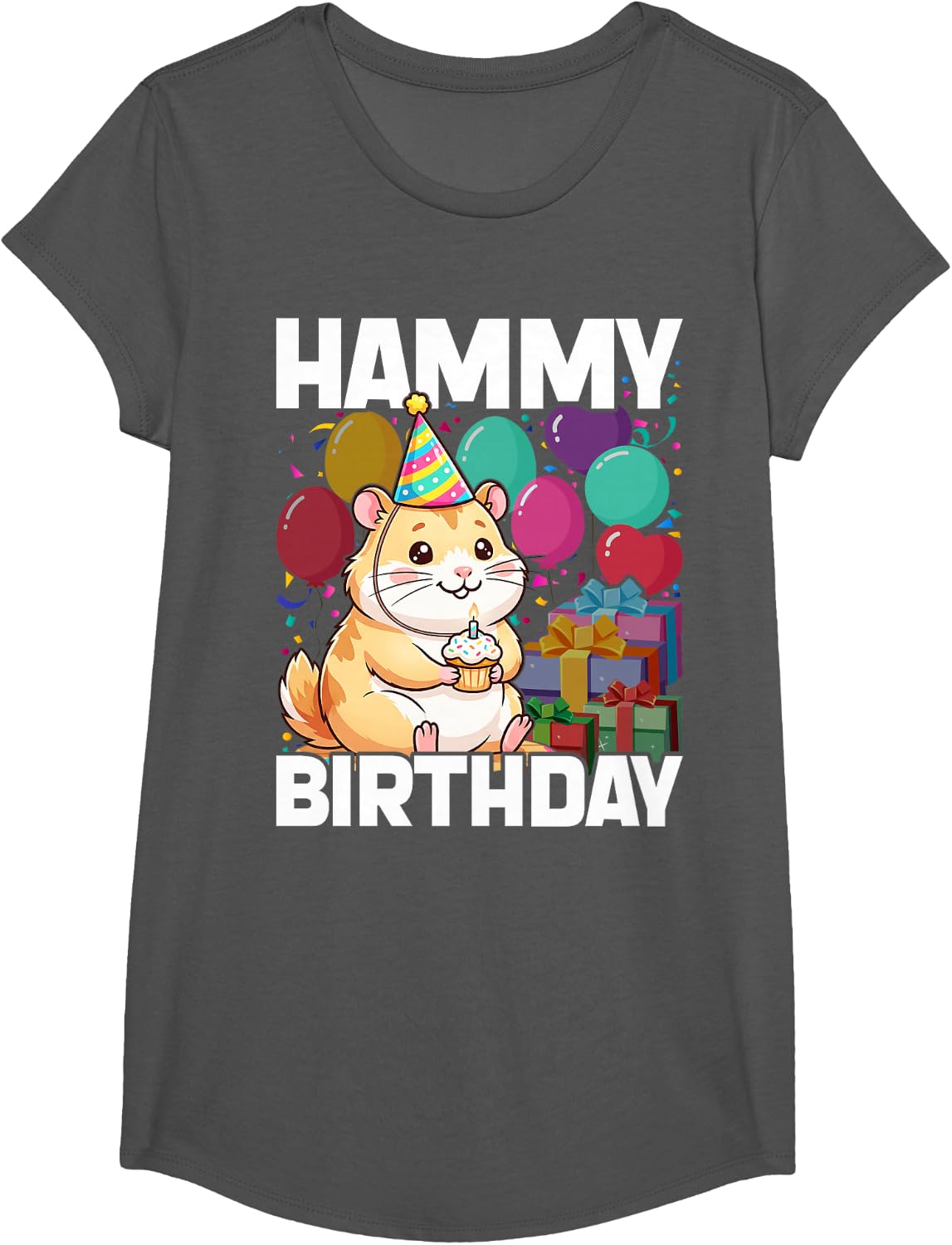 Cute Hamster Pet - Hammy Birthday Hamster T-Shirt - Girls Asphalt Grey