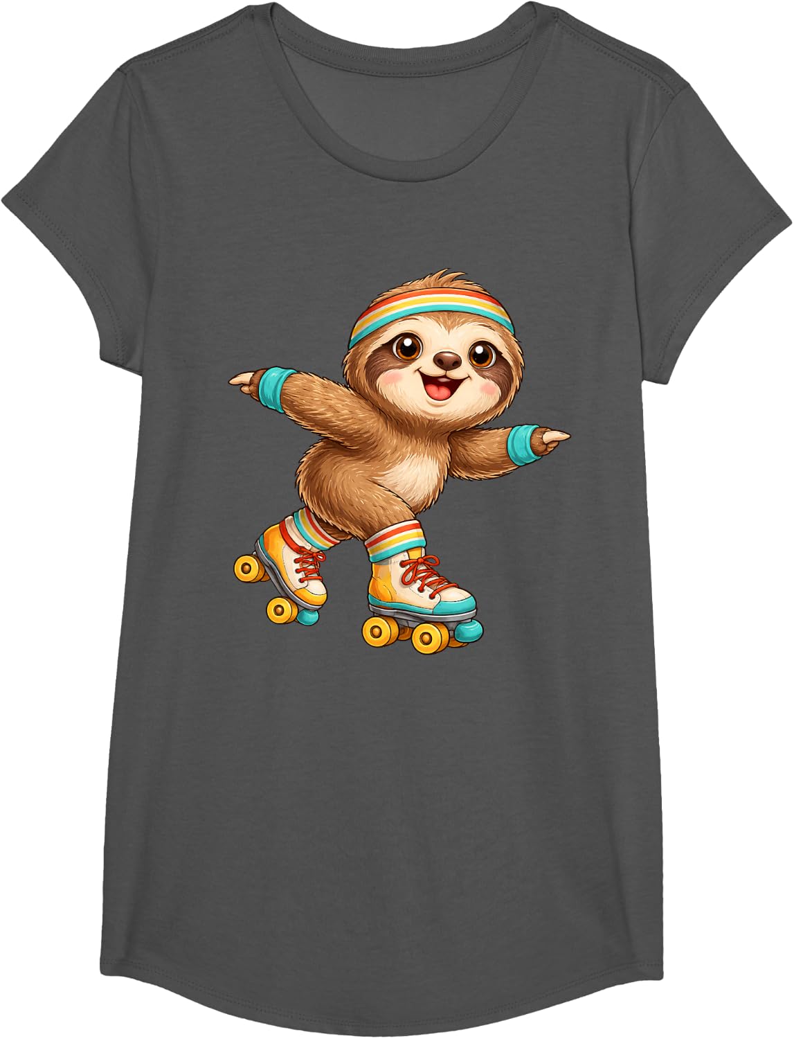 Sloth Roller Skates Skating T-Shirt - Girls Asphalt Grey