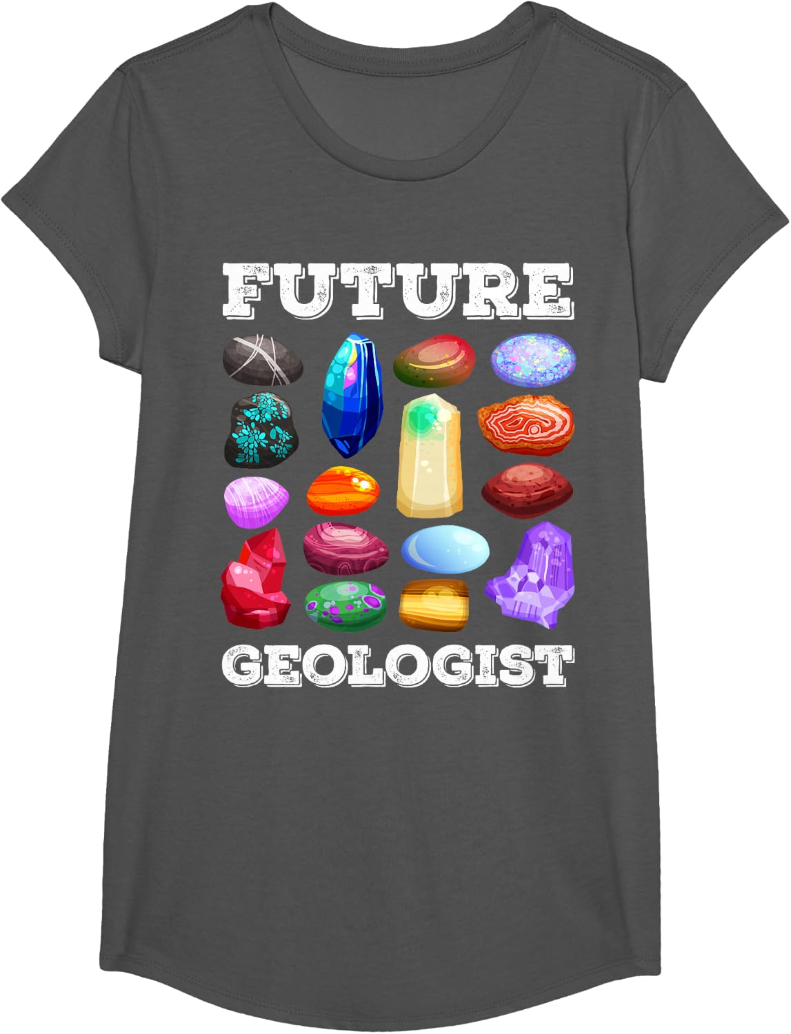 Rock Lover Future Geologist Funny Retro Vintage Apparel T-Shirt - Girls Asphalt Grey