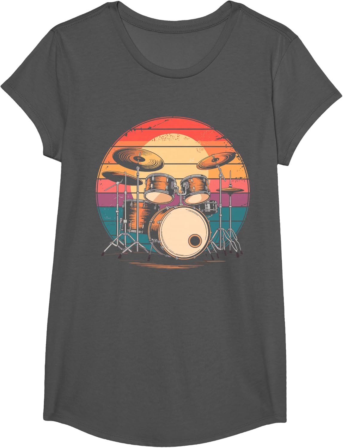 Drums Drummer Band Drumset Vintage Drum T-Shirt - Girls Asphalt Grey