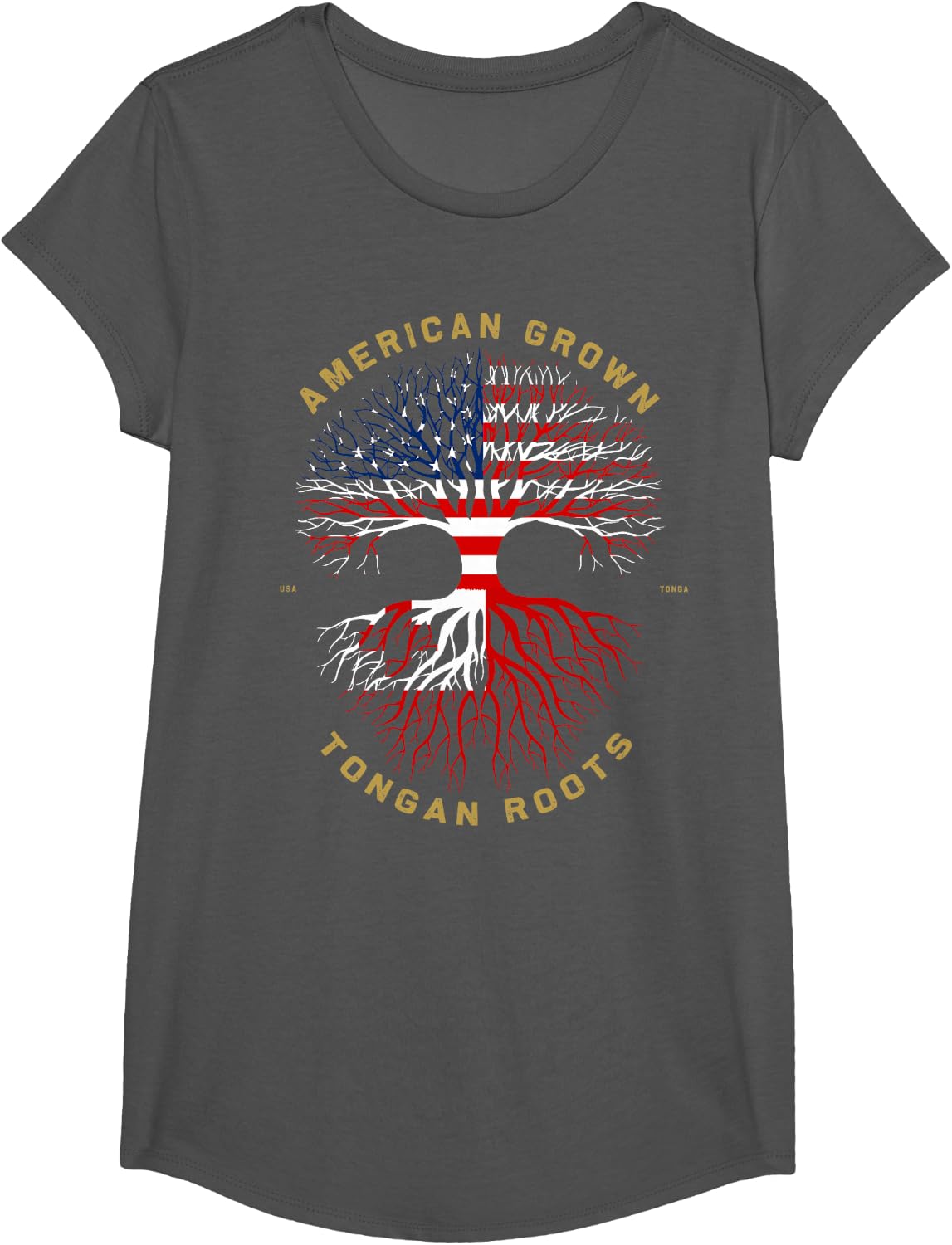 American Grown With Tongan Roots Tree USA Flag Unique Gifts T-Shirt - Girls Asphalt Grey