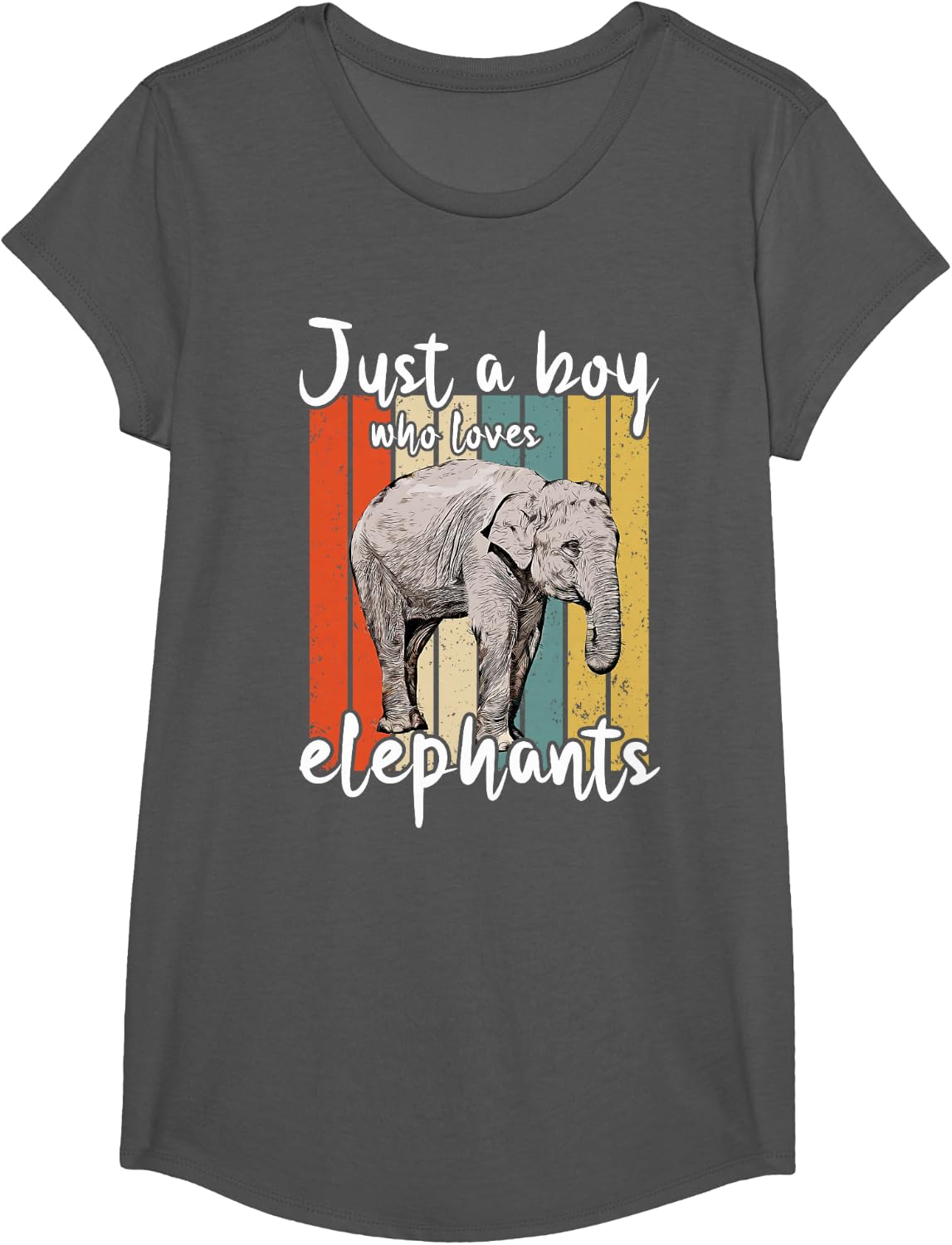 Just A Boy Who Loves Elephants Retro Elephant T-Shirt - Girls Asphalt Grey