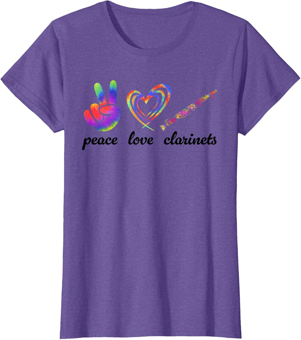 Peace Love Clarinets Tie Dye Clarinet Lover, Player T-Shirt - Purple Heather