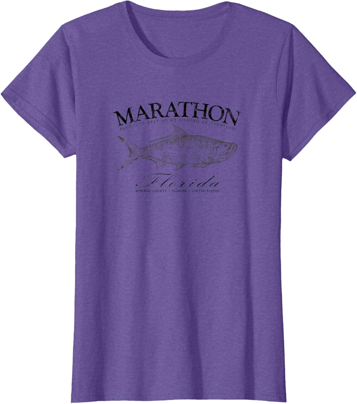 Marathon Tarpon Fishing in Monroe County Florida T-Shirt - Purple Heather