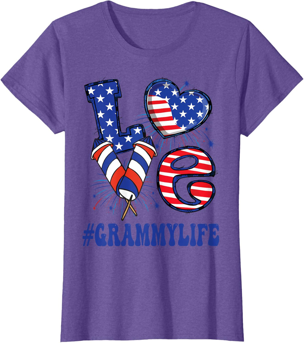 Grammy Love USA Flag Grandma 4th of July Family Matching T-Shirt - Purple Heather