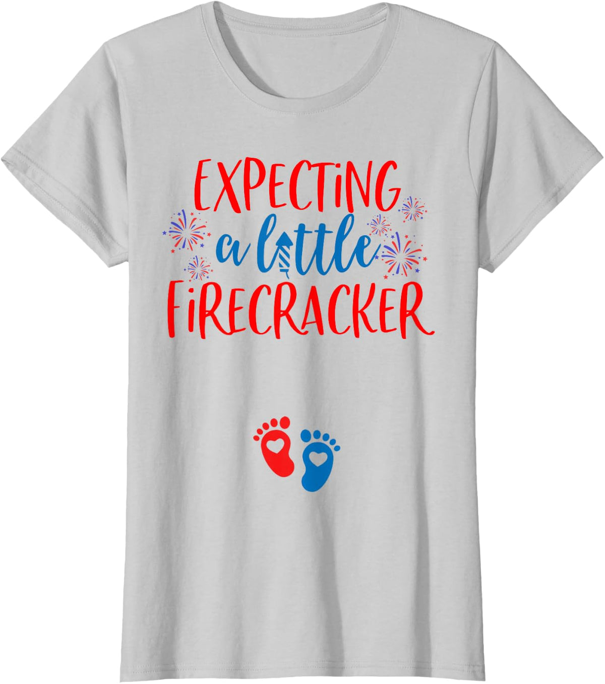 Expecting a Little Firecracker Funny 4th of July Pregnancy T-Shirt - Silver Grey