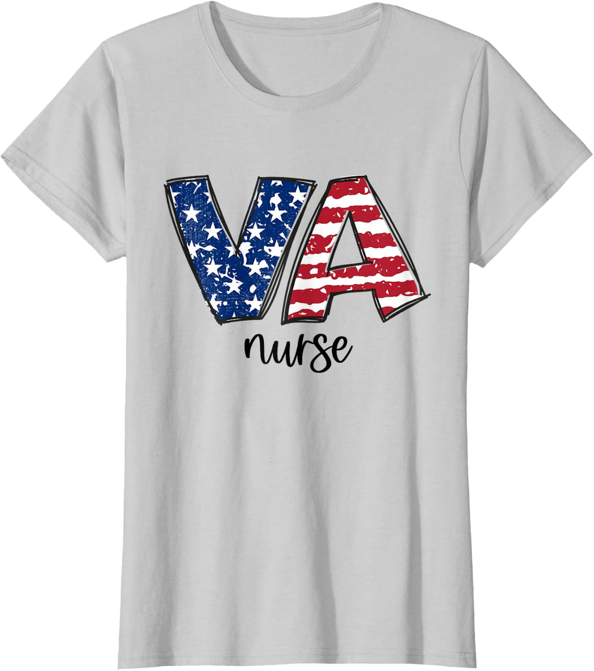 Cute VA Nurse American Flag USA 4th of July Patriotic Women T-Shirt - Silver Grey