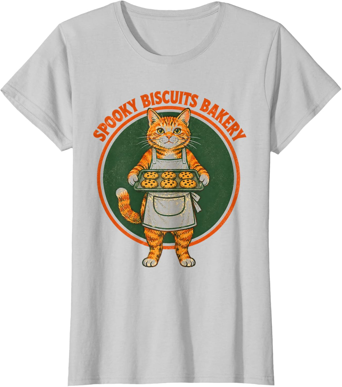 Spooky Biscuits Orange Tabby Bakery T-Shirt - Silver Grey