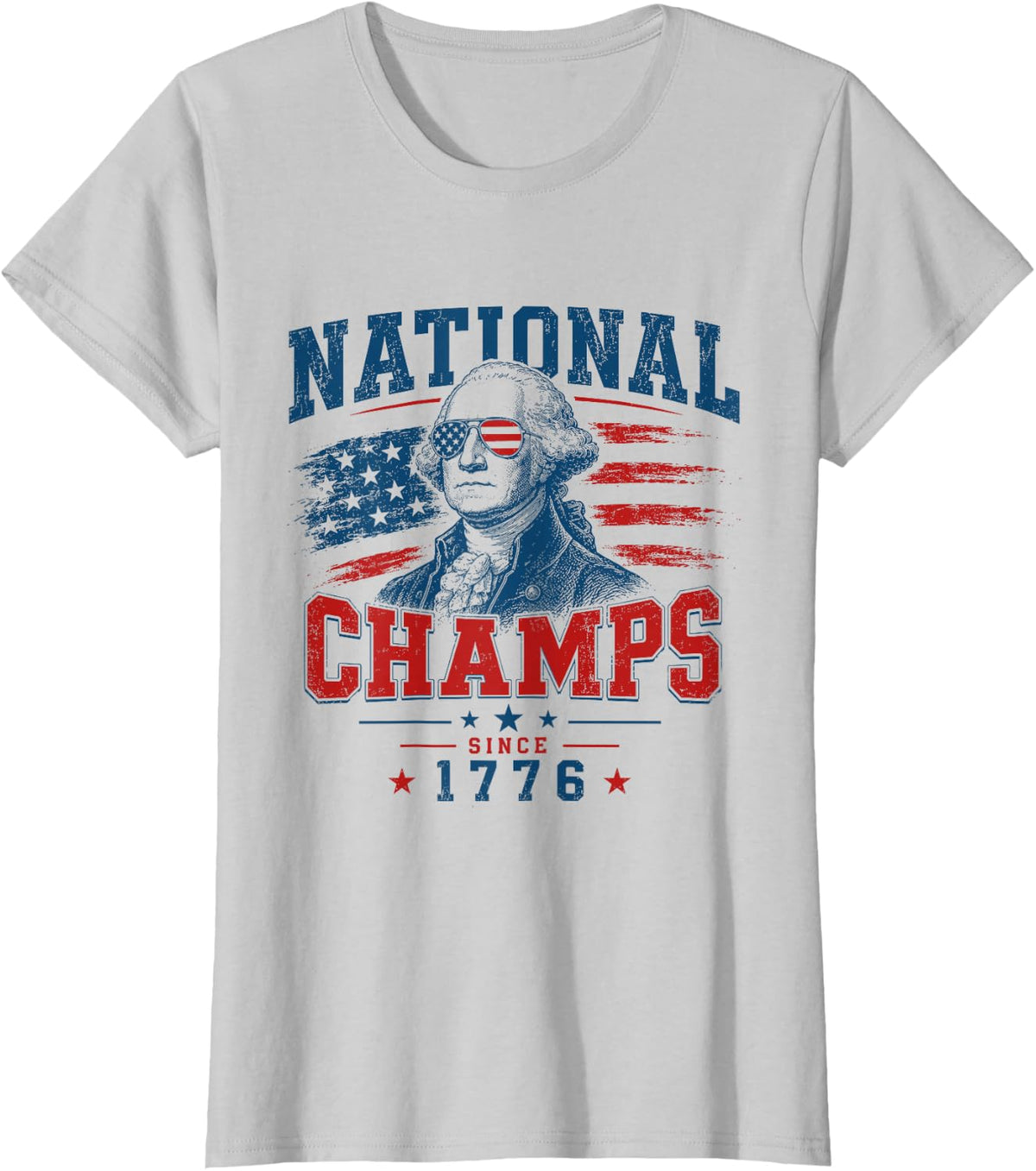1776 National Champs Vintage Patriotic America 4th of July T-Shirt - Silver Grey