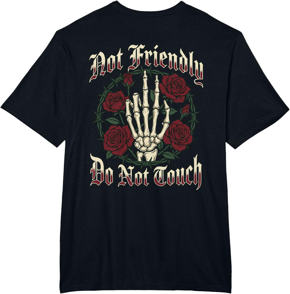 Not Friendly Do Not Touch Skeleton Middle Finger Edgy Design T-Shirt - Black