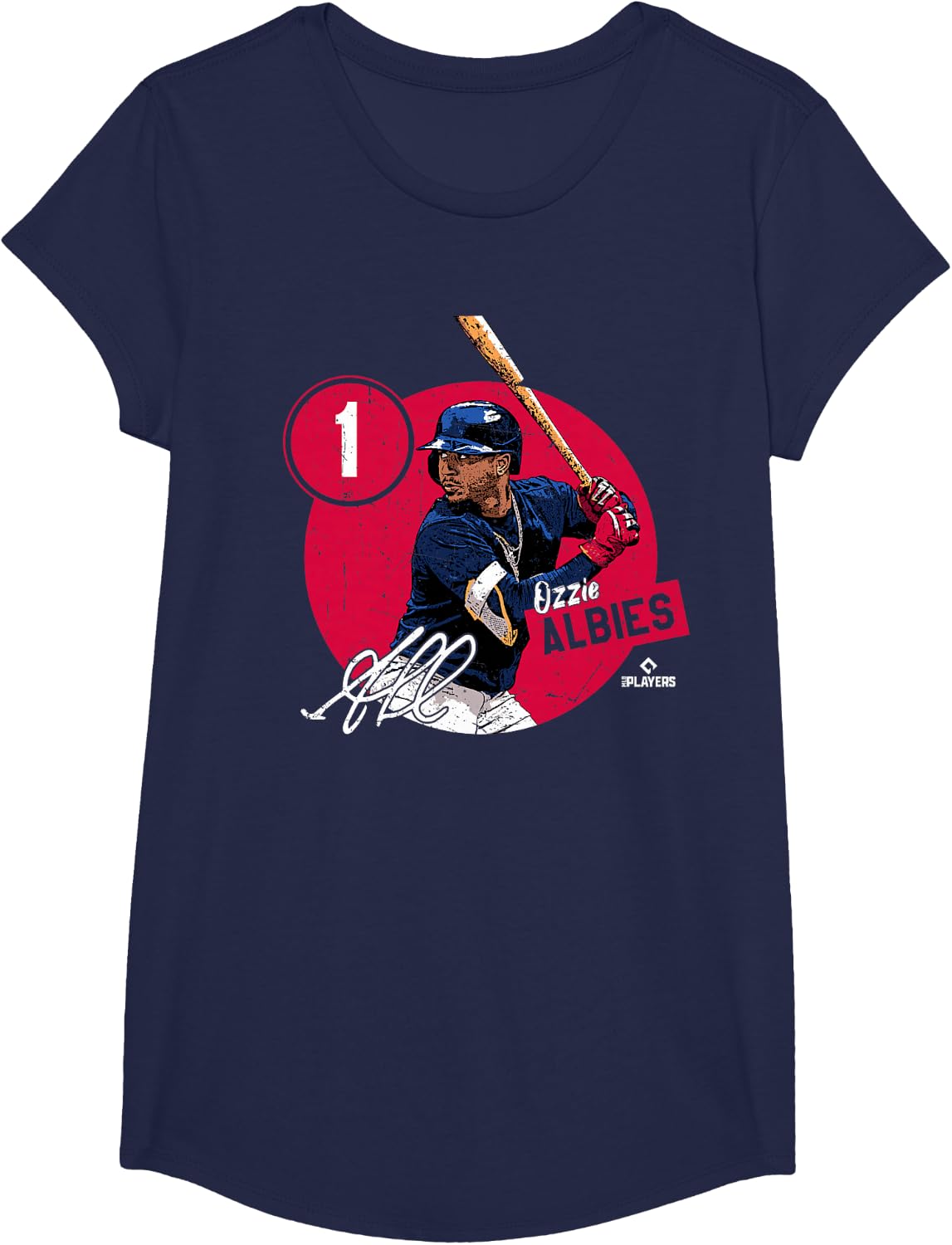 Ozzie Albies | Atlanta Baseball MLB Players | MLBALB4011 T-Shirt - Girls Navy Blue