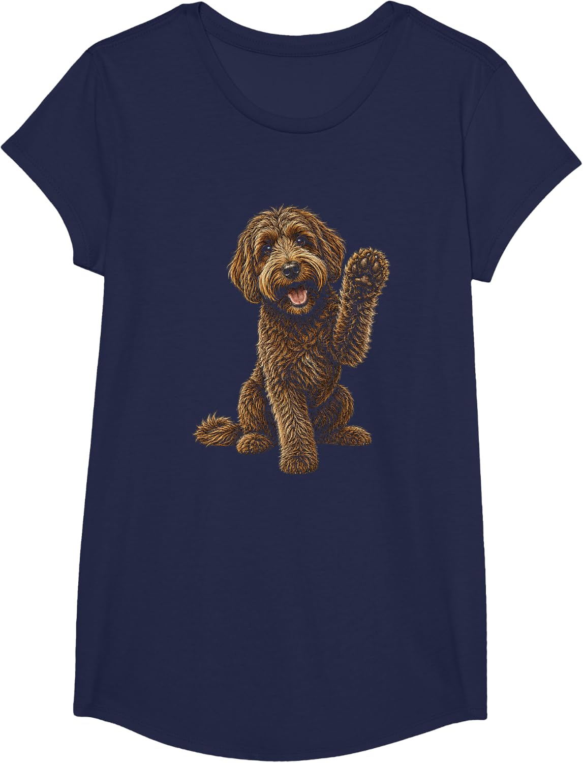 Brown Labradoodle Artwork Paw Graphic T-Shirt - Girls Navy Blue