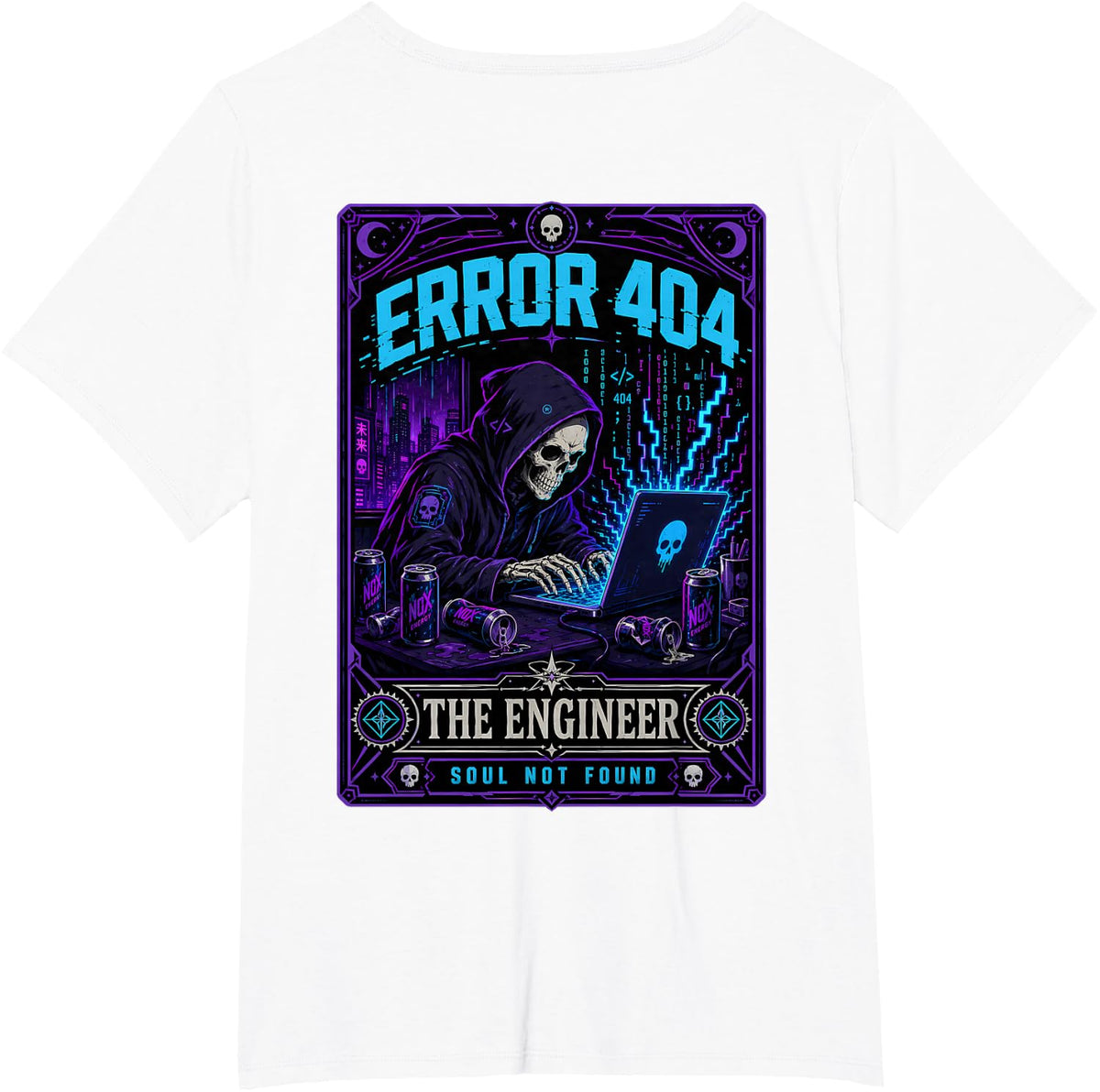 Funny Cyberpunk Software Engineer Tarot Error 404 Graphic T-Shirt - White