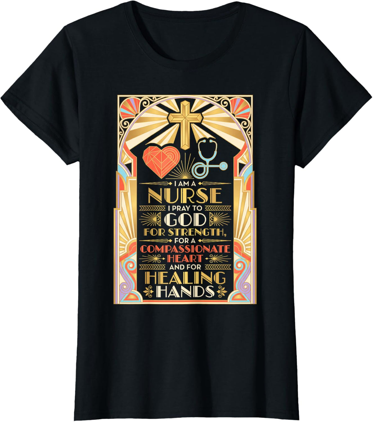Compassionate Heart Jesus Faith God CNA Christian Nurse T-Shirt - Black