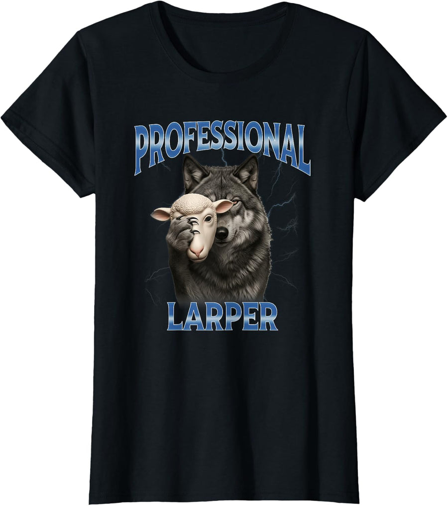 Professional Larper Wolf in Sheep Mask 90s Humor T-Shirt - Black