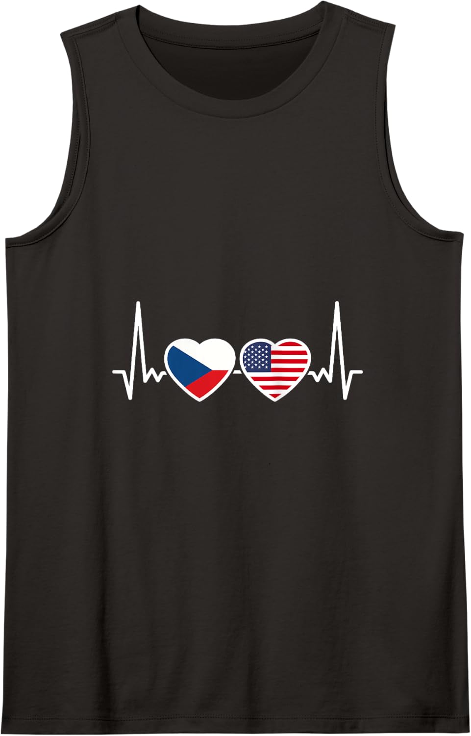Czechia USA Heartbeat Flag American Czech Tank Top - Black