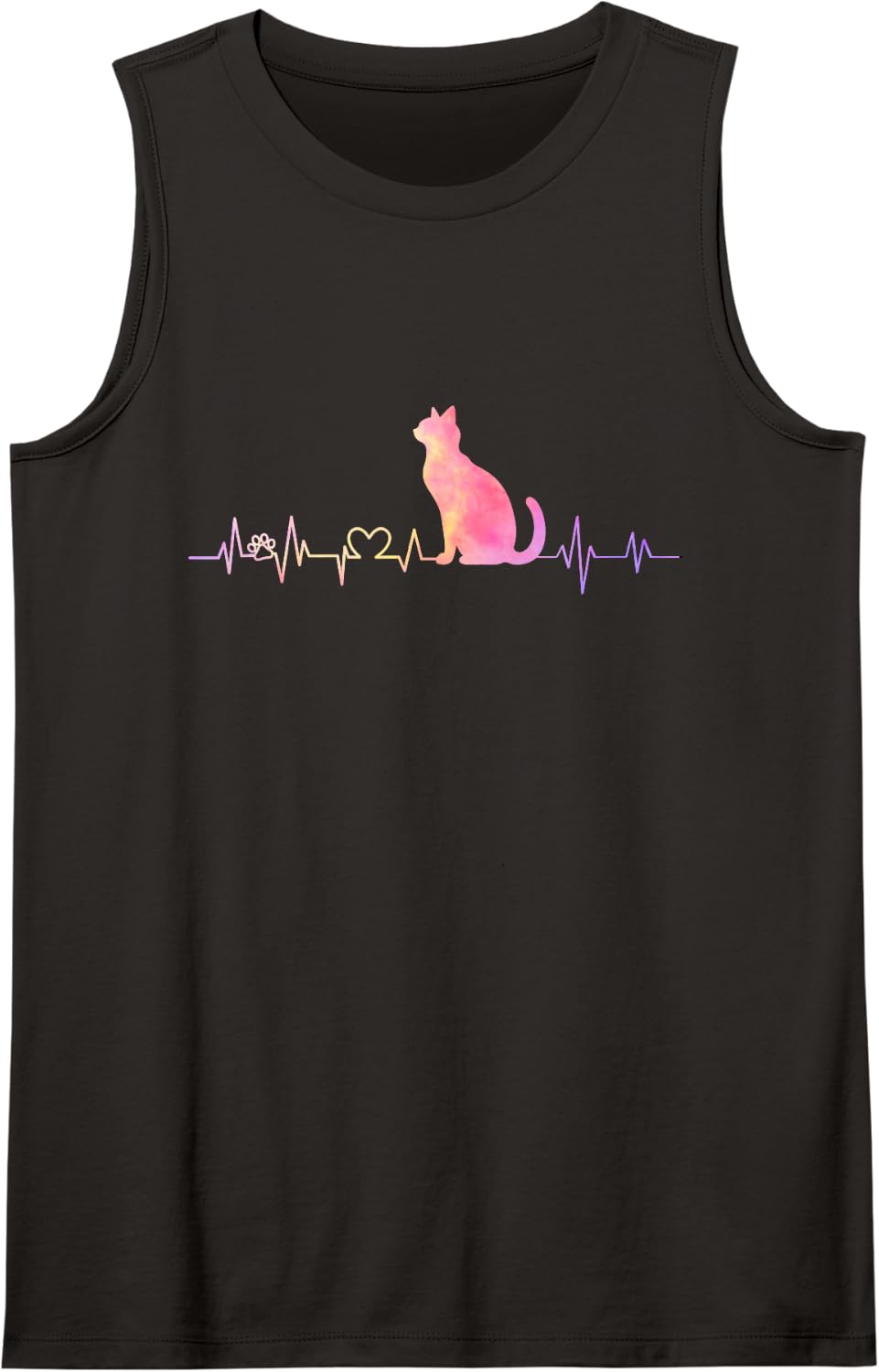 Heartbeat Cat Lover Kitten Feline Cattie Owner Paw Tabby Mom Sleeveless Tank Top - Black