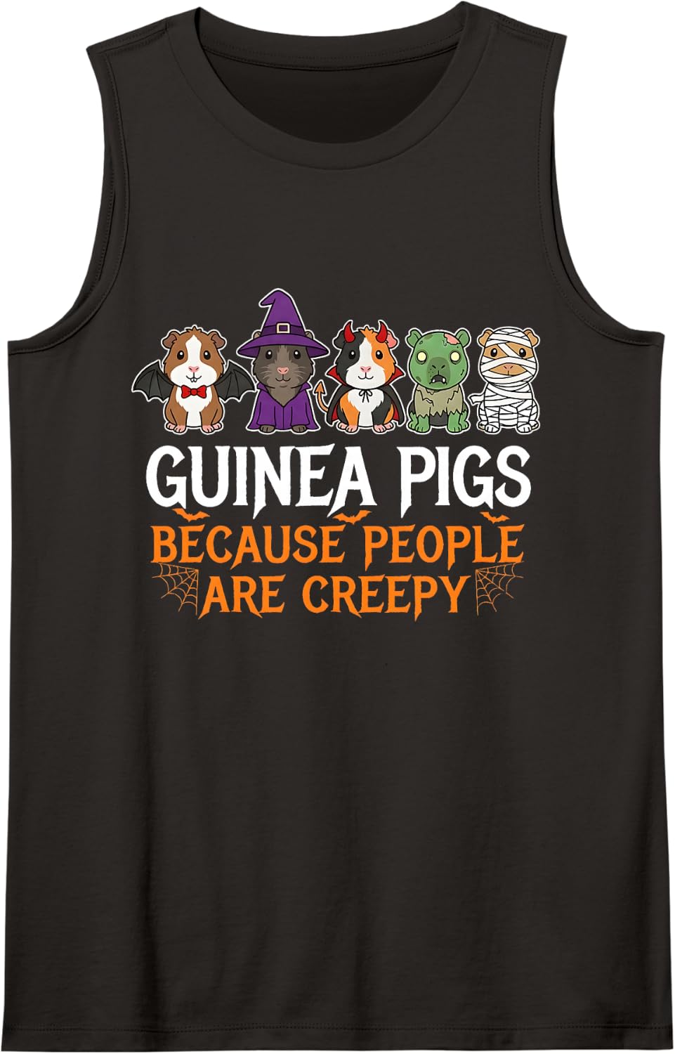 Guinea Pigs Because People are Creepy Spooky Funny Halloween Sleeveless Tank Top - Black