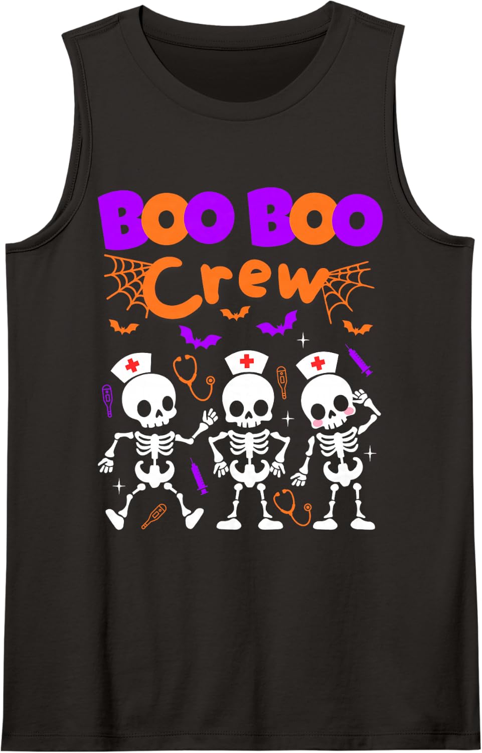 Boo Boo Crew Nurse Dancing Skeletons Halloween Ortho Squad Sleeveless Tank Top - Black