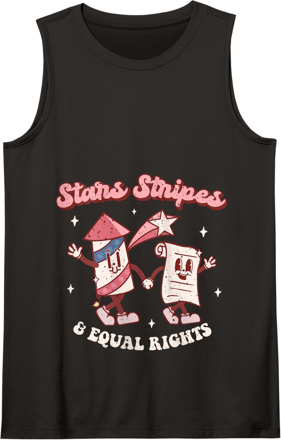 Womens Stars Stripes & Equal Rights 4th of July Retro Groovy Women Tank Top - Black