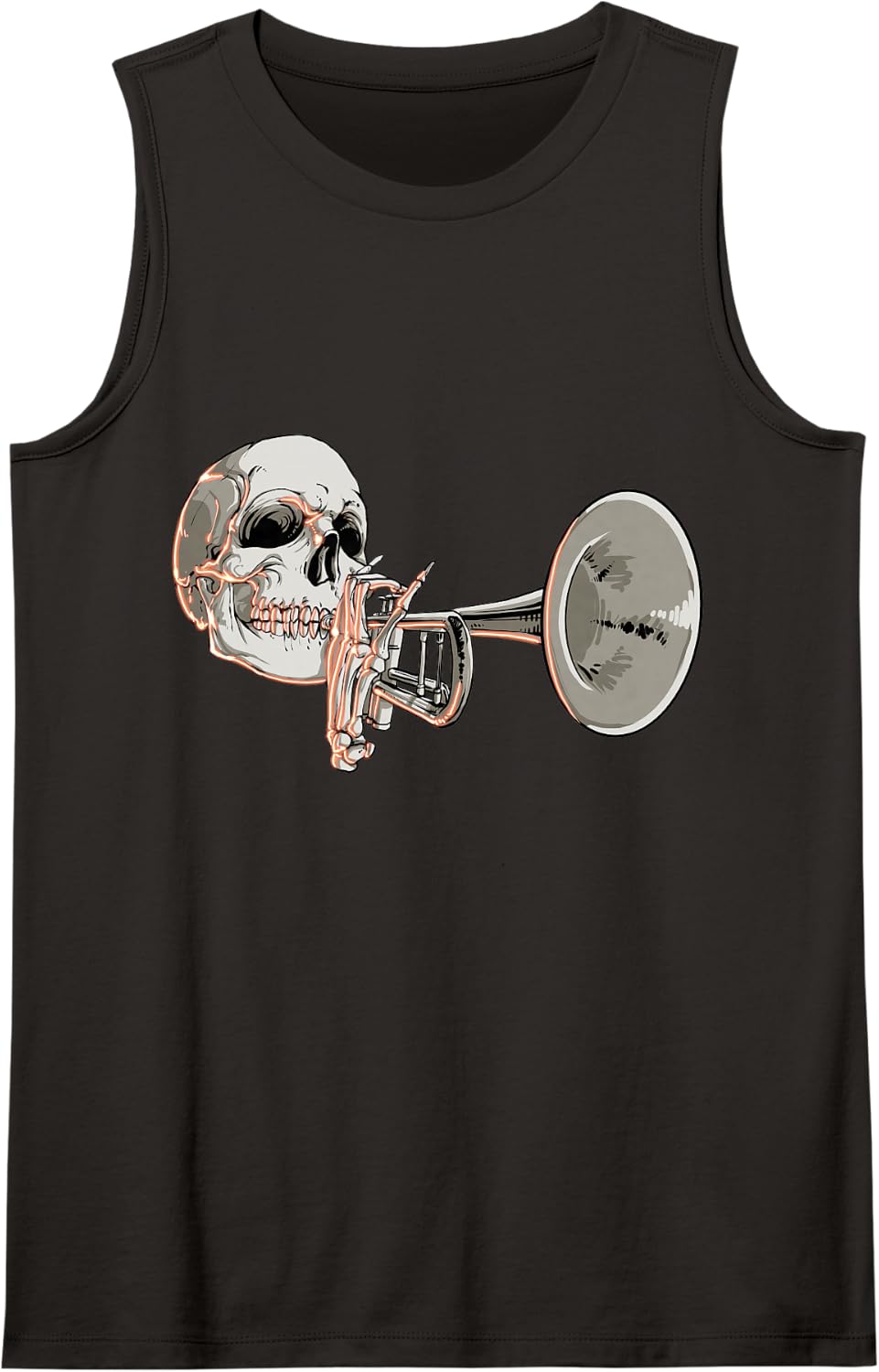 Skeleton Playing Trumpet Player Music Funny Musician Sleeveless Tank Top - Black