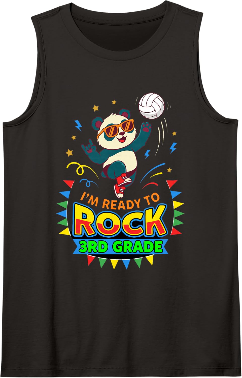 Cool Panda Ready to Rock 3rd Grade Back to School Kids Tank Top - Black