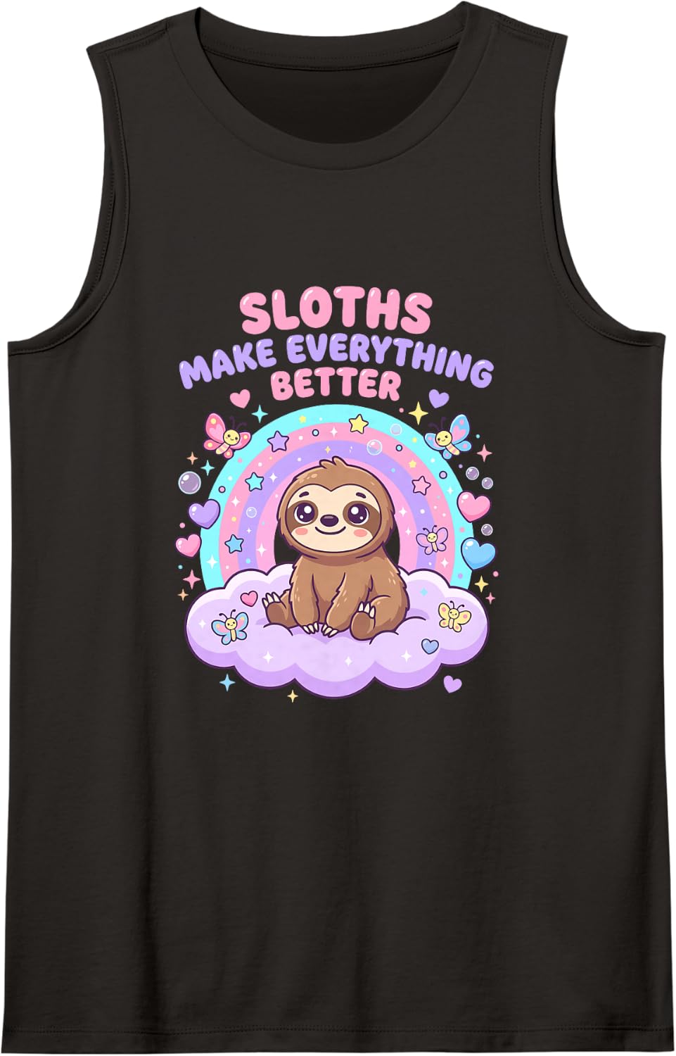 Kawaii Sloth Make Everything Better Lover Tank Top - Black