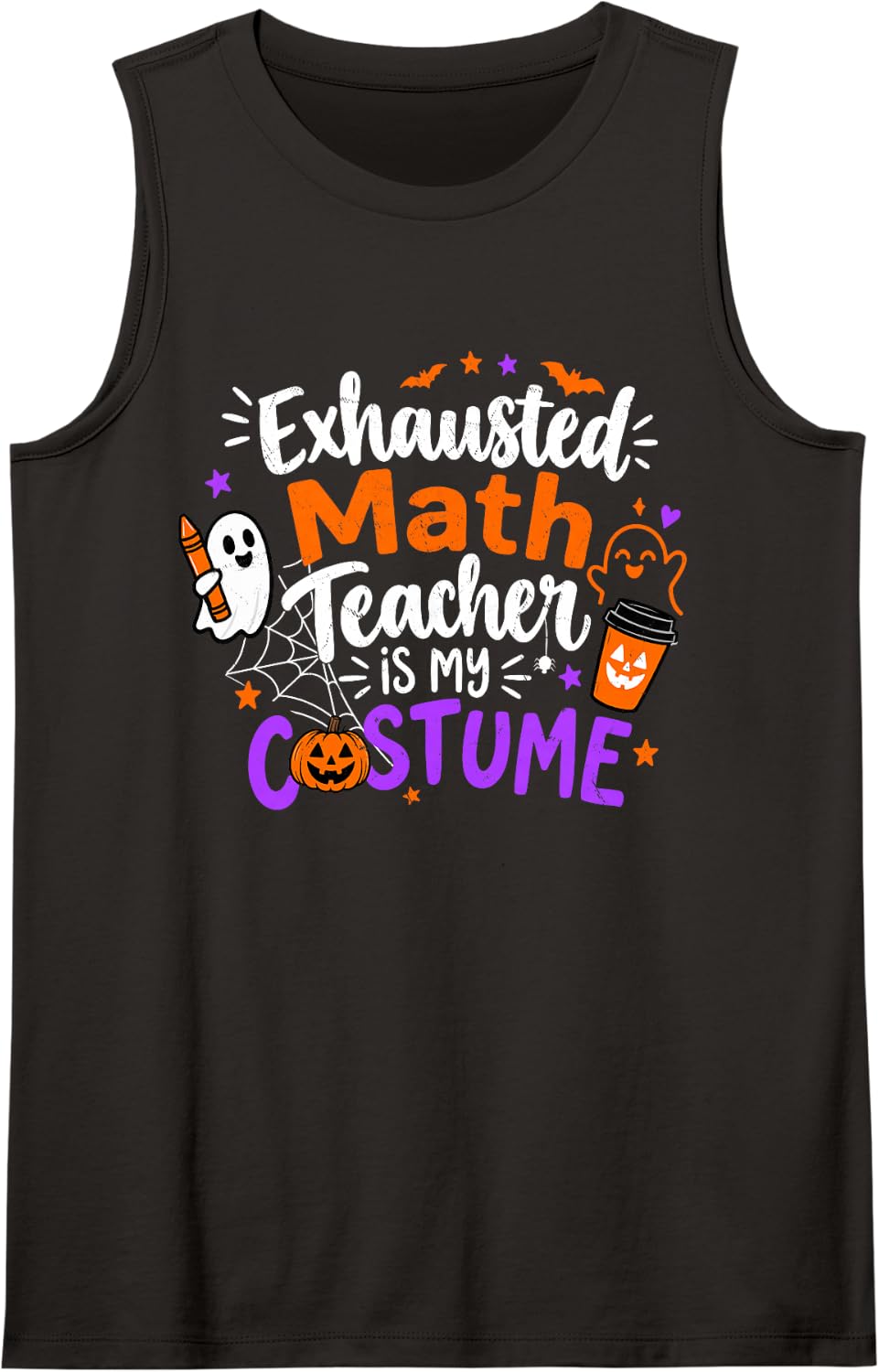 Exhausted Math Teacher is My Costume Halloween Sarcastic Sleeveless Tank Top - Black