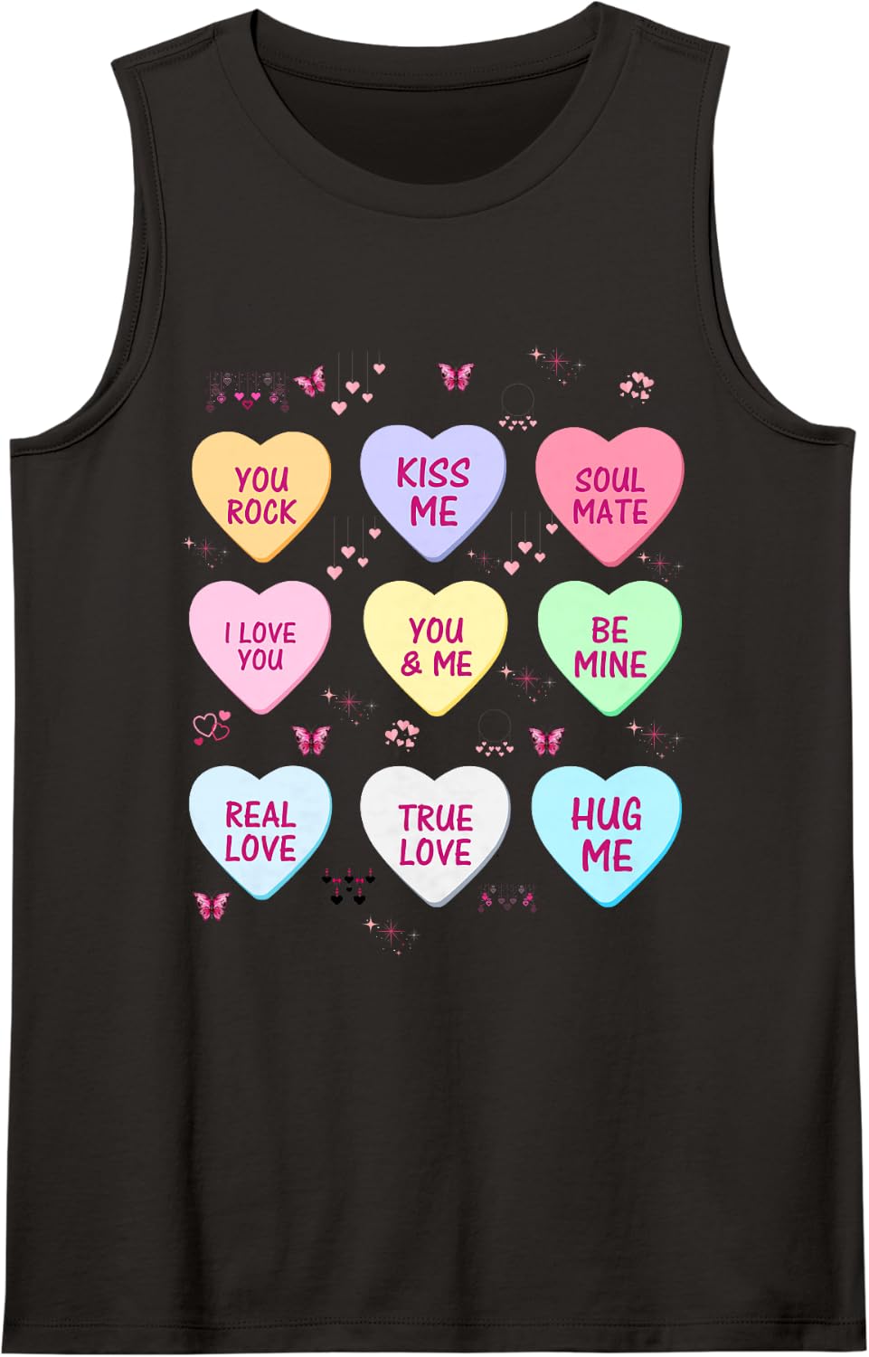 Valentine's Day Heart Conversation Candy Sweetheart Tank Top - Black