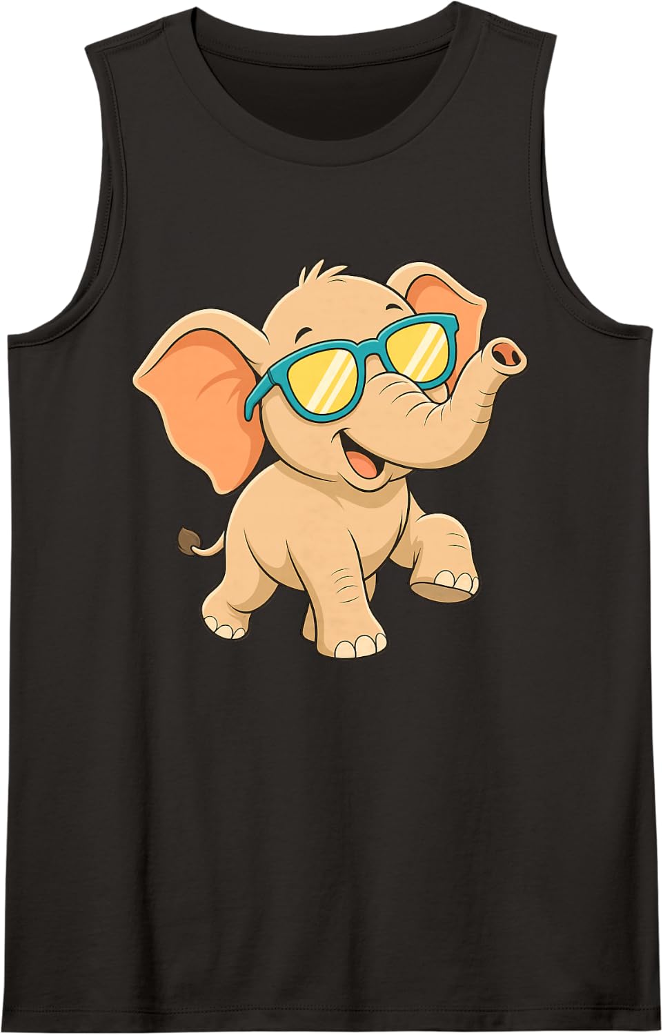 Cute Elephant Sunglasses Sleeveless Tank Top - Black