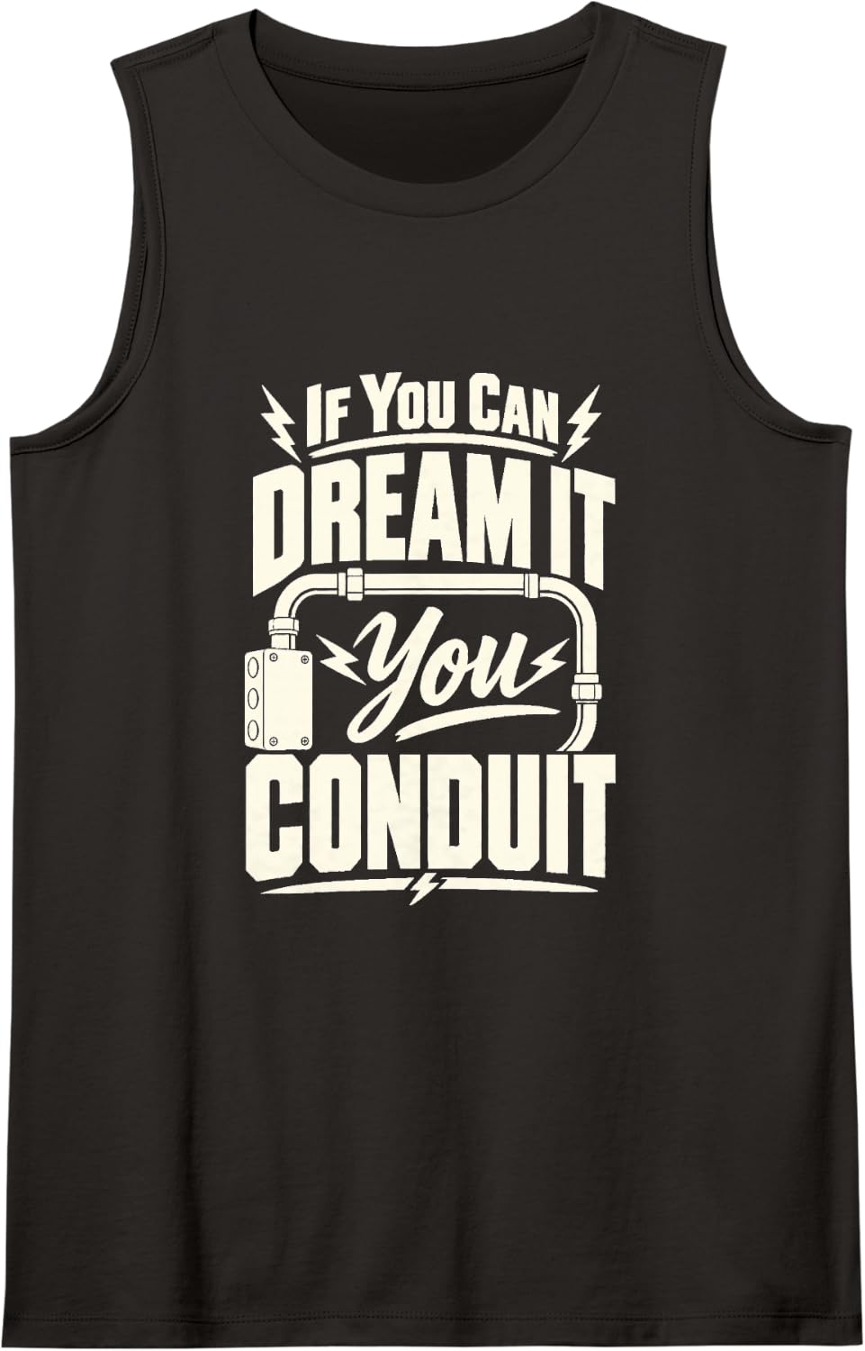 Conduit Pun Funny Electrician Tradesman Sleeveless Tank Top - Black