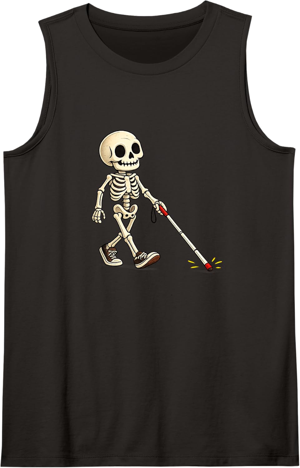 Orientation and Mobility Halloween Skeleton White Cane Tee Sleeveless Tank Top - Black