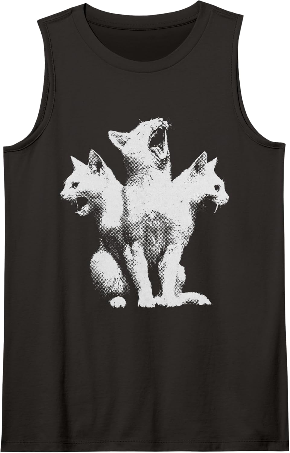 3 Headed Cat Vintage Grunge Alt 90s Gothic Horror Aesthetic Sleeveless Tank Top - Black