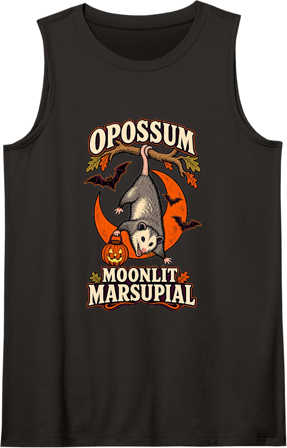 Moonlit Marsupial Vintage Opossum Halloween T-Shirt Tank Top - Black