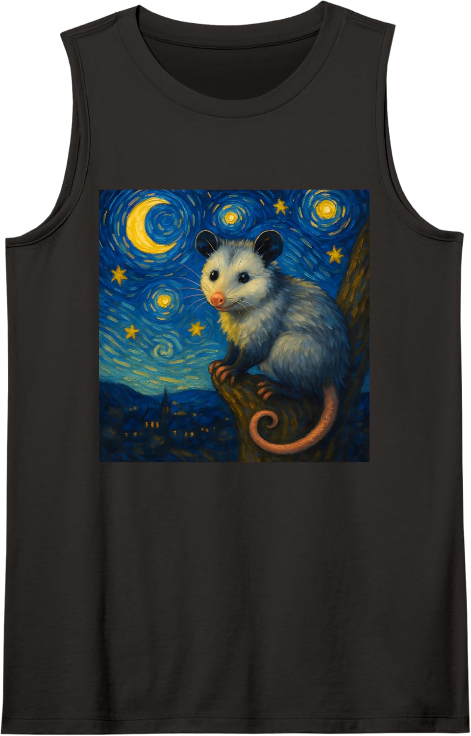 Opossum Van Gogh Starry Night Sleeveless Tank Top - Black
