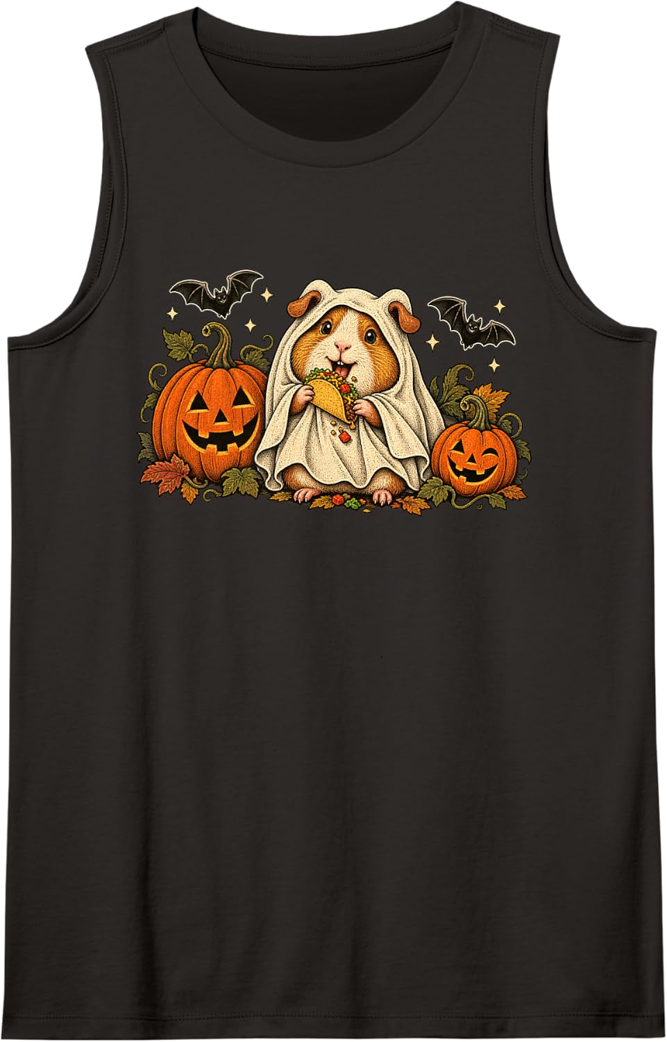 Halloween Animal Guinea Pig Ghost Taco Cute Spooky Pet Sleeveless Tank Top - Black