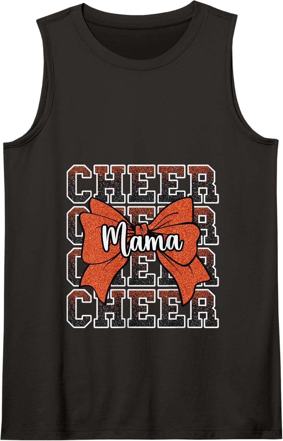 Cheer Mama Mom Bow Sport Cheerleader Cheerleading Orange Tank Top - Black