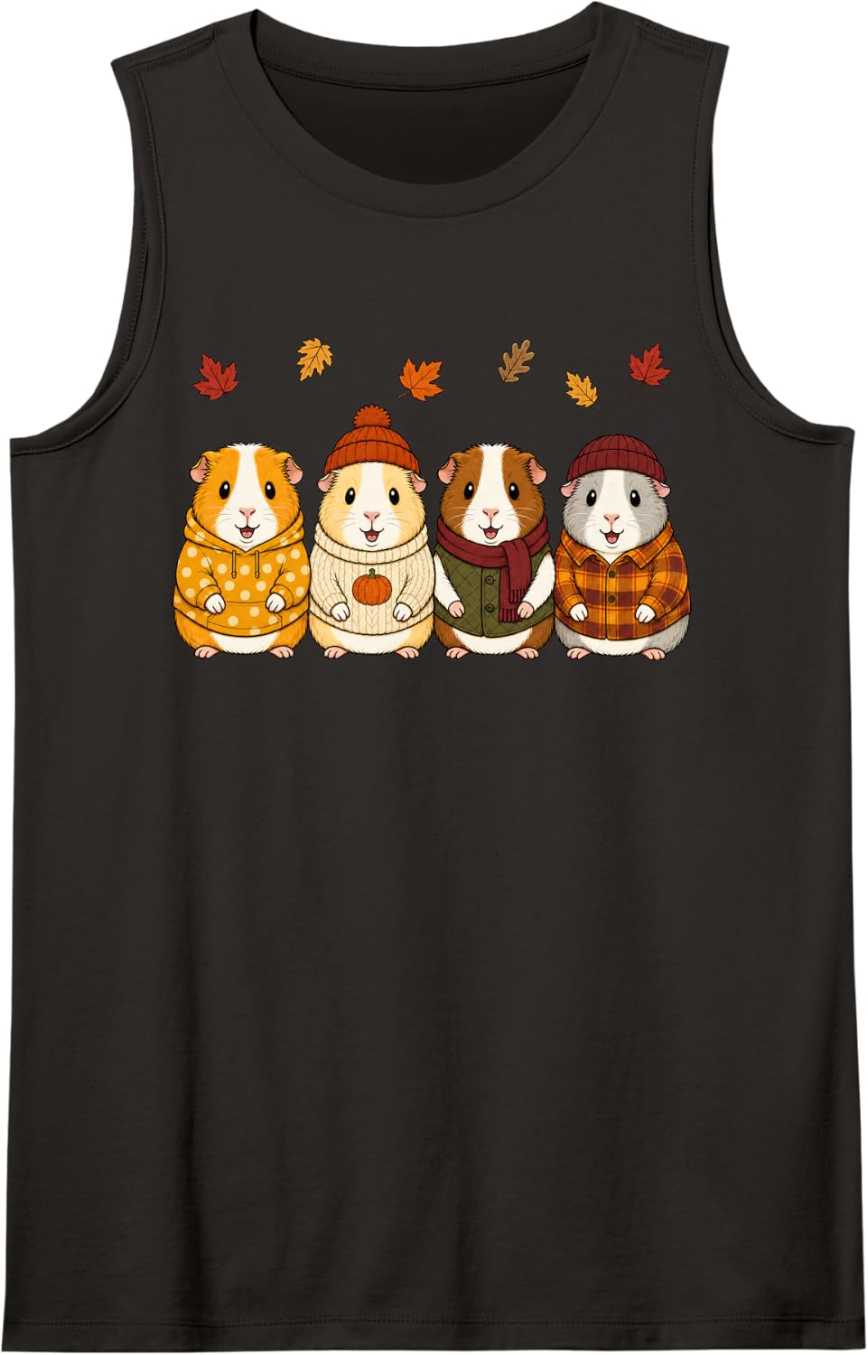 Guinea Pig Fall Autumn Season Pumpkin Sleeveless Tank Top - Black