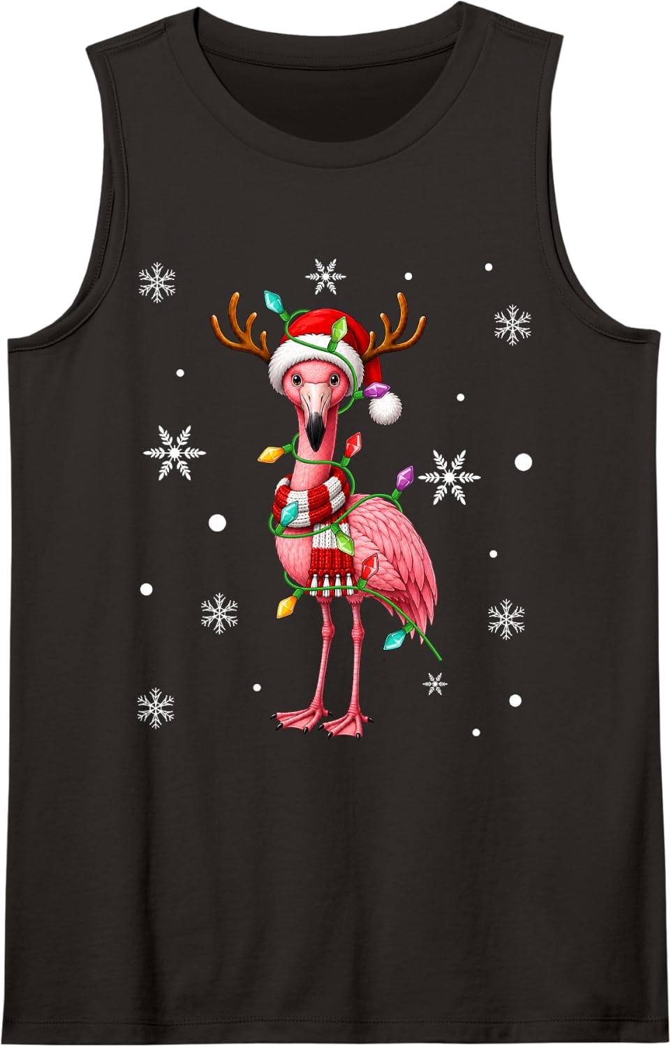 Flamingo Christmas Lights Santa Hat Scarf Festive Xmas Sleeveless Tank Top - Black