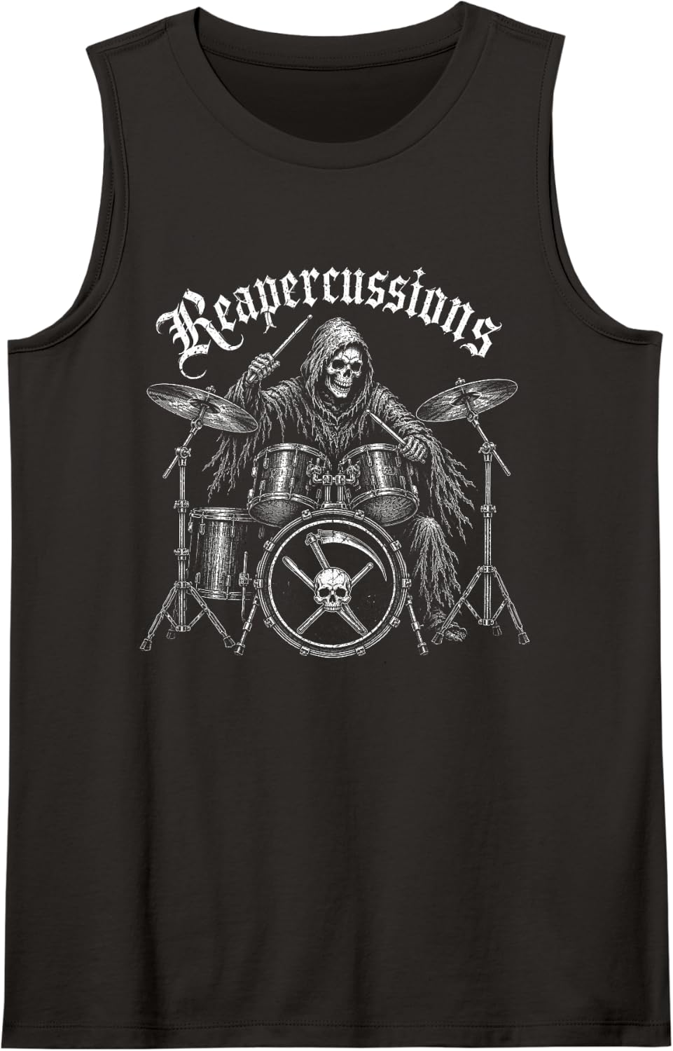 Reapercussions Grim Reaper Drummer Gothic Music Pun Tank Top - Black