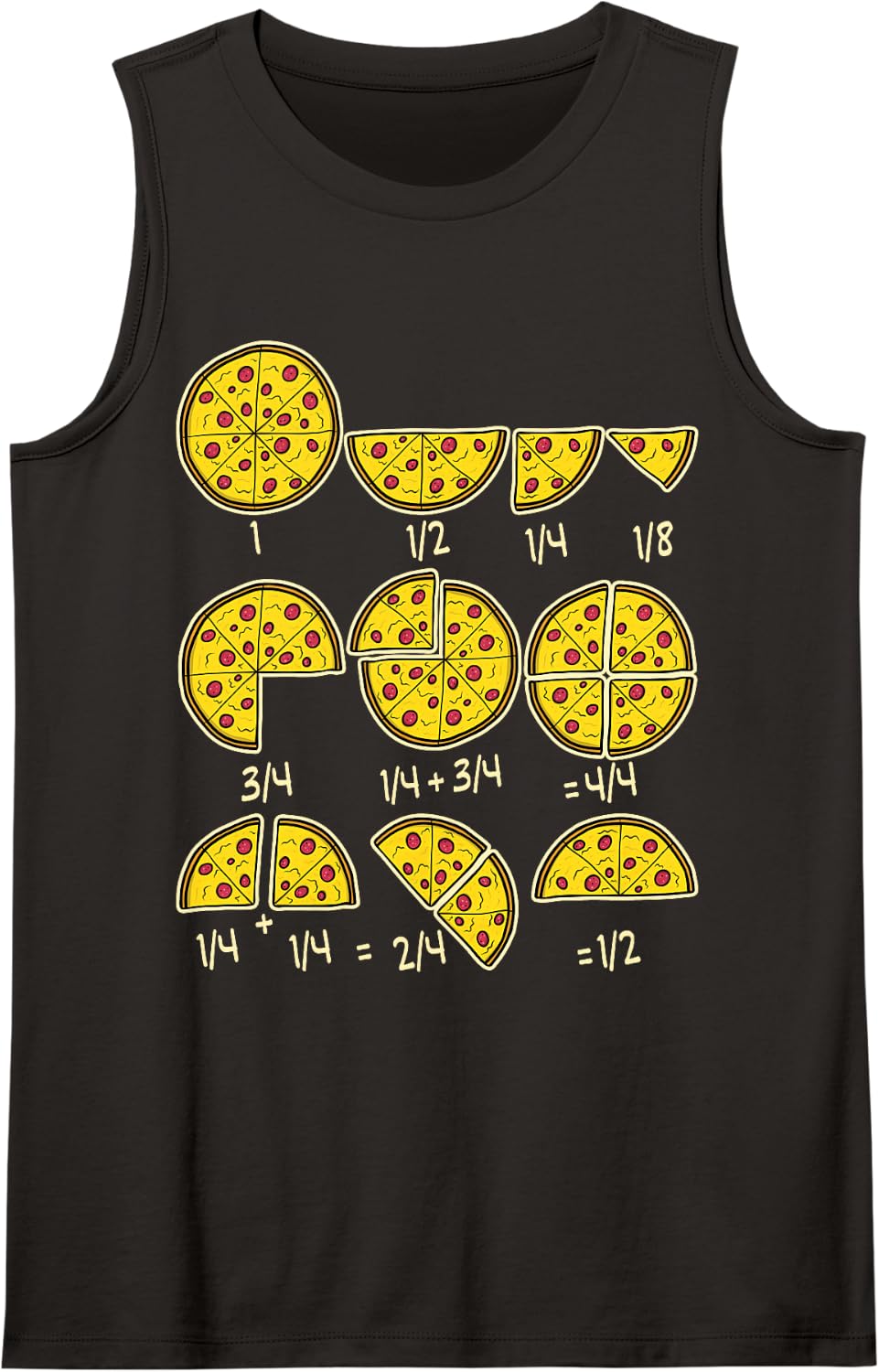 Pizza Salami Cheese Quick Math Fractions Math Teachers Sleeveless Tank Top - Black