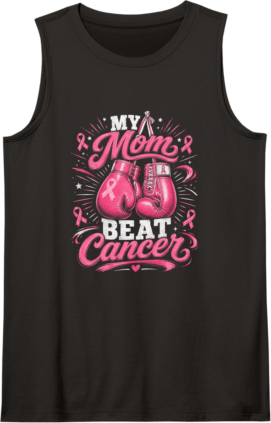 My Mom Beat Cancer Breast Cancer Boxing Gloves Tank Top - Black