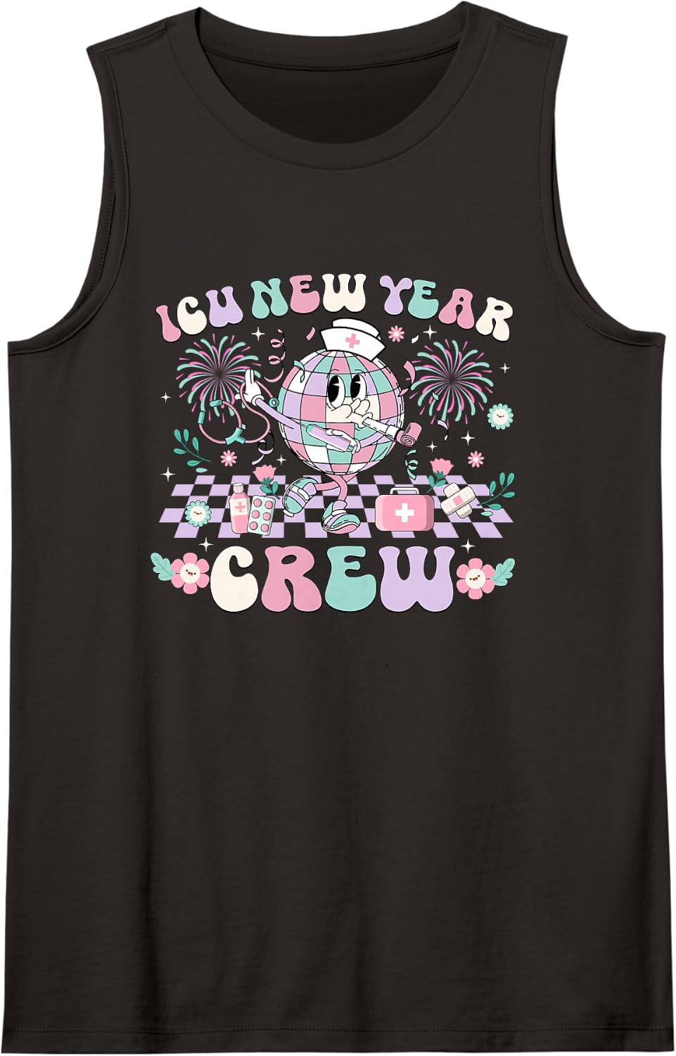 ICU New Year Nurse Crew ICU Nurse New Year 2025 Sleeveless Tank Top - Black