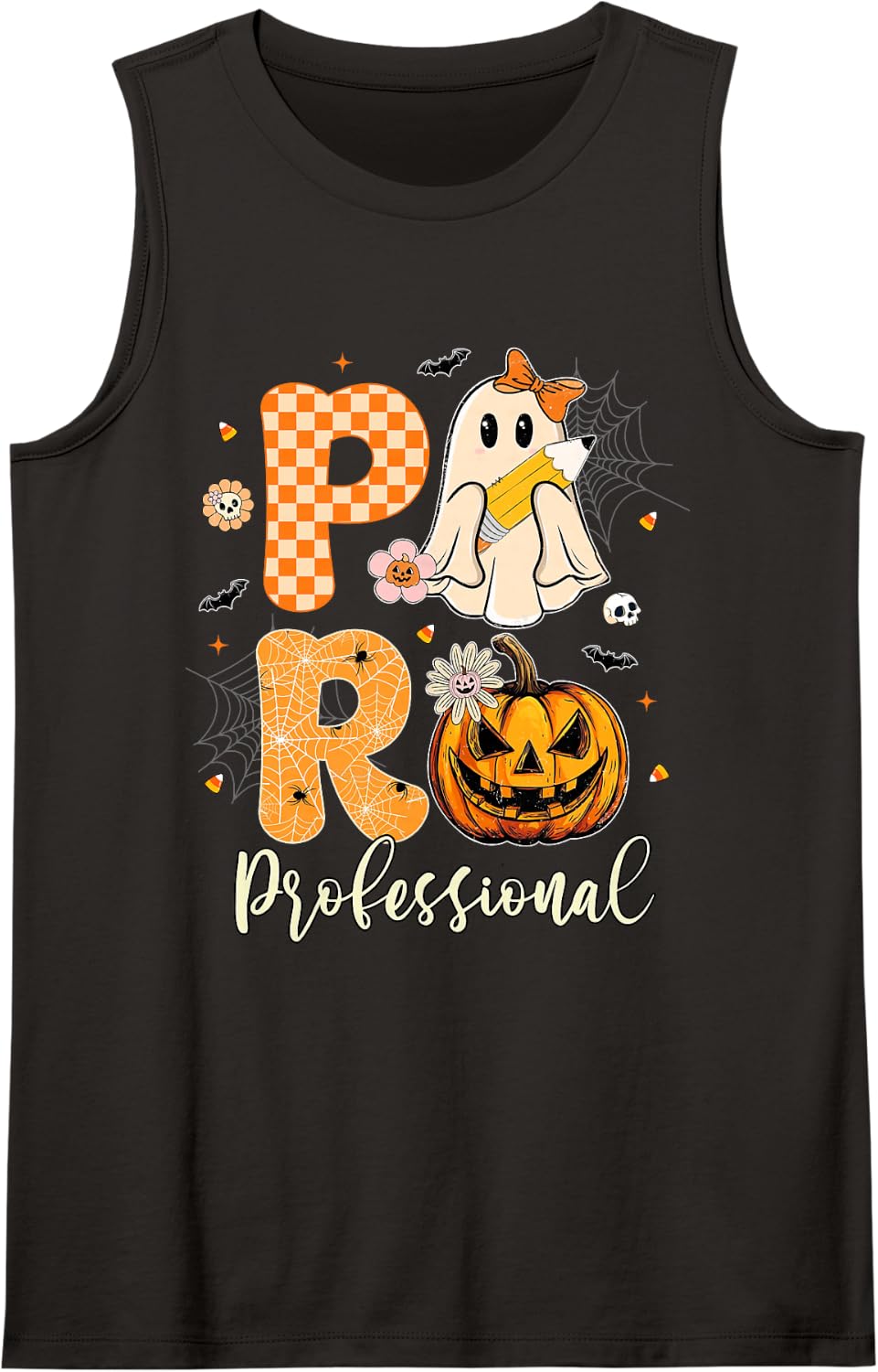 para Paraprofessional Paraeducator Ghost Pumpkin Halloween Sleeveless Tank Top - Black