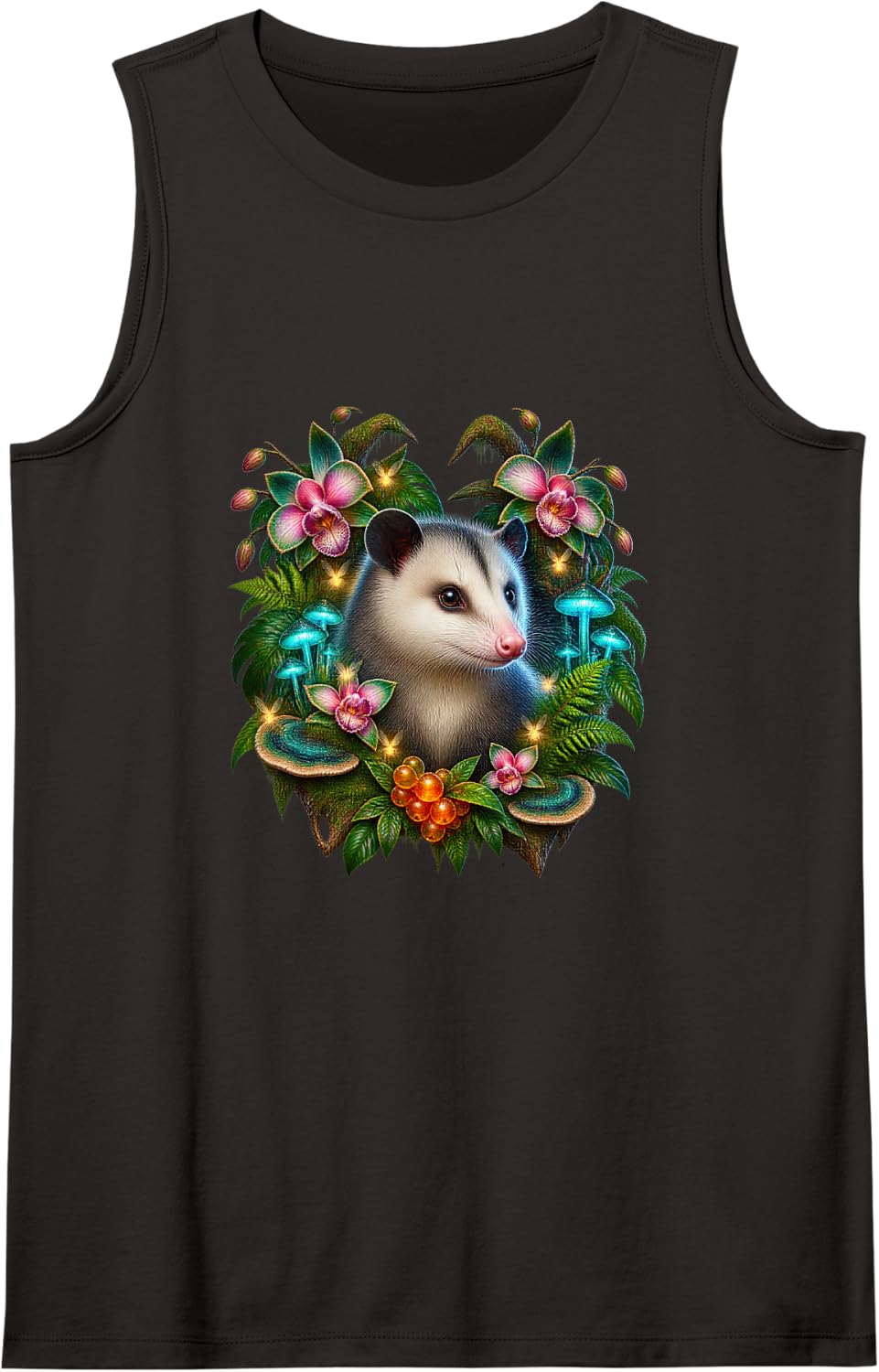 Opossum in an Orchid Grove Sleeveless Tank Top - Black