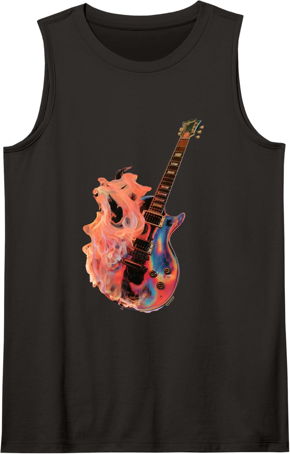 Flaming Electric Guitar Design – Retro Rock Guitar Tank Top - Black