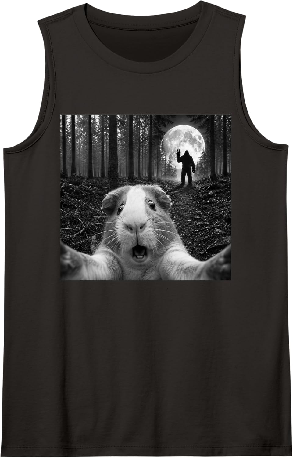 Guinea Pig Selfie with Bigfoot Peace Sign Sasquatch Sleeveless Tank Top - Black
