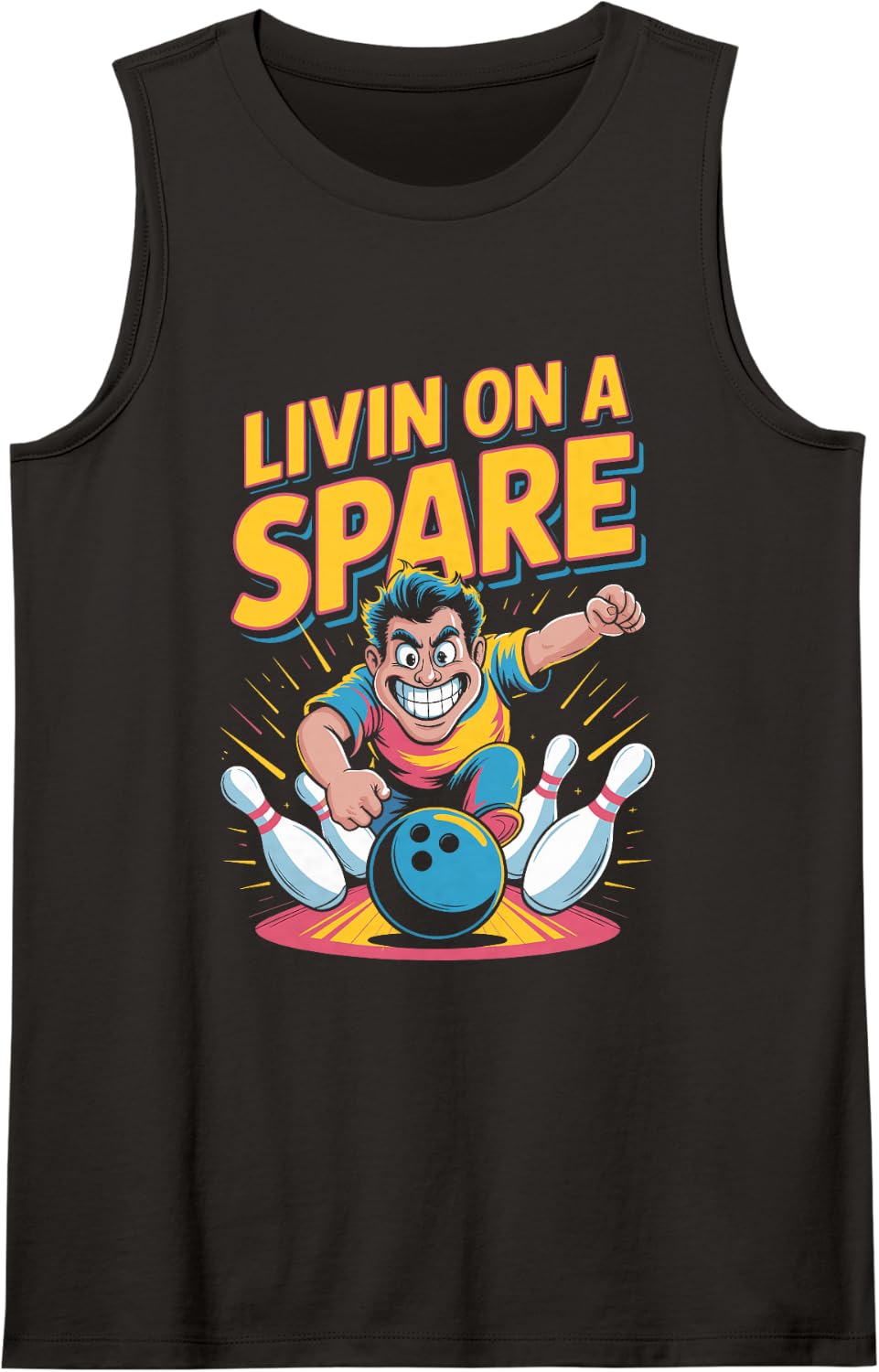 Livin’ on a Spare Funny Bowling Shirt Sleeveless Tank Top - Black