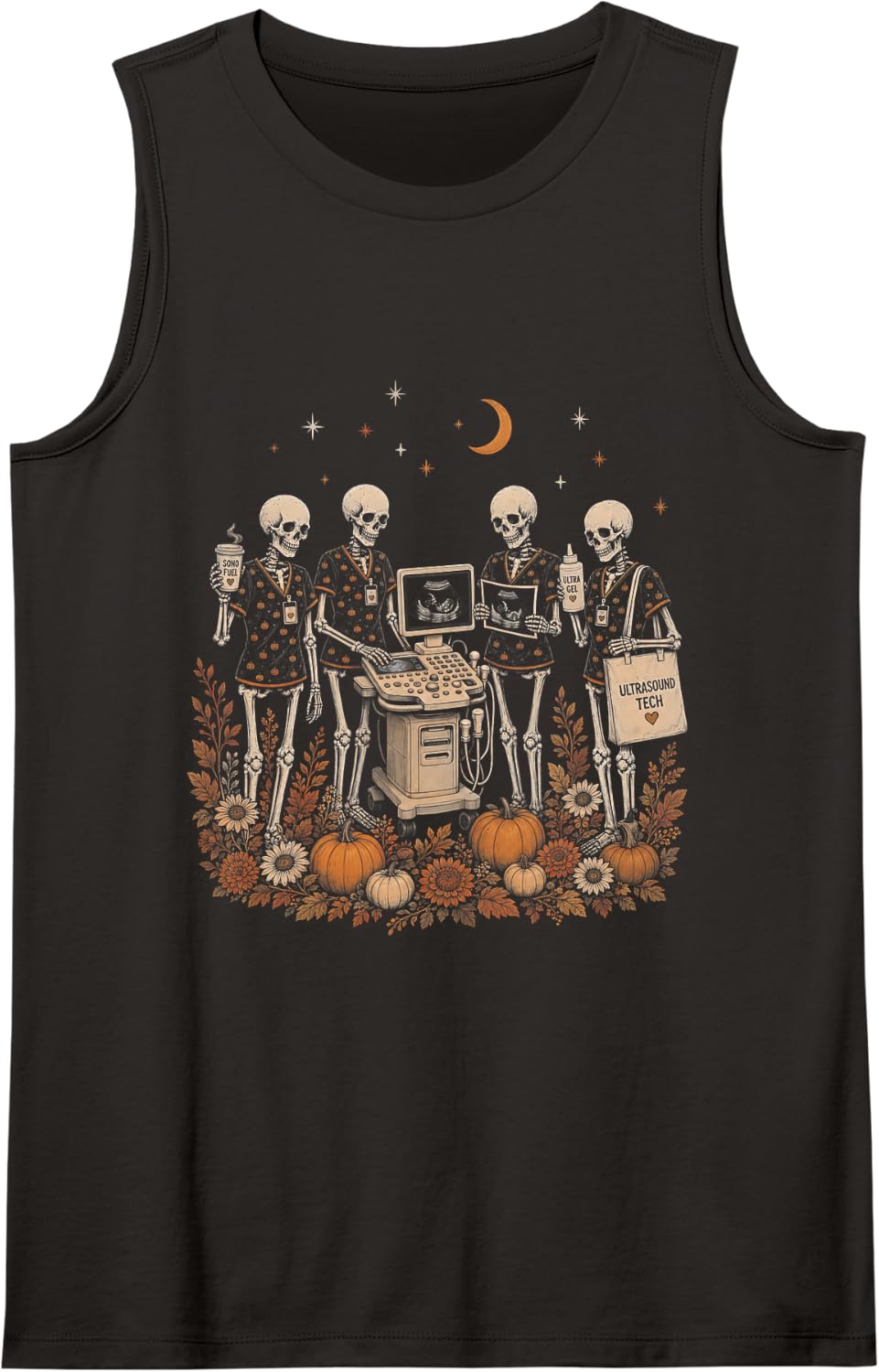 Wildflower Skeleton Sonographer Ultrasound Tech Halloween Tank Top - Black